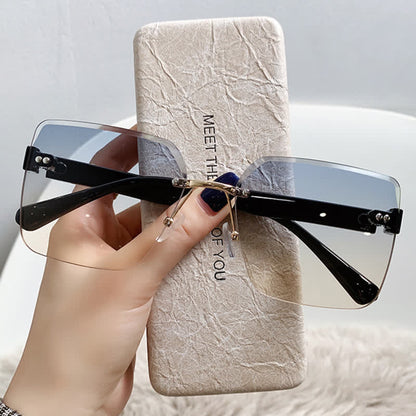 Oversized Square Frame Hipster Rimless Sunglasses