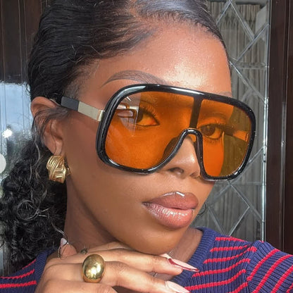 Flat Top Double Bridges Oversized Trendy Aviator Sunglasses