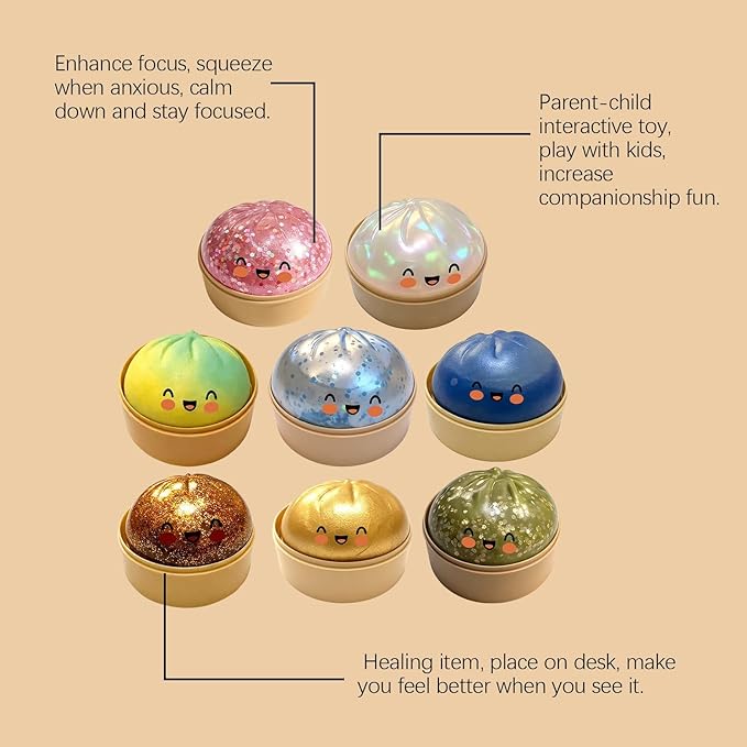Glitter Dumpling Squishy Toy – Soft Stress Relief Fidget Toy