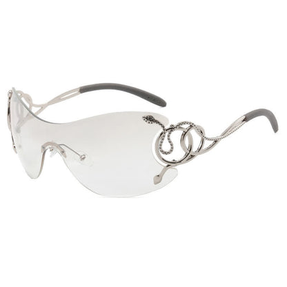 Snake Design Temples One-piece Rimless Y2K Sunglasses