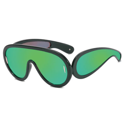 Steampunk One-piece Frame Oversized Mirrored Sunglasses