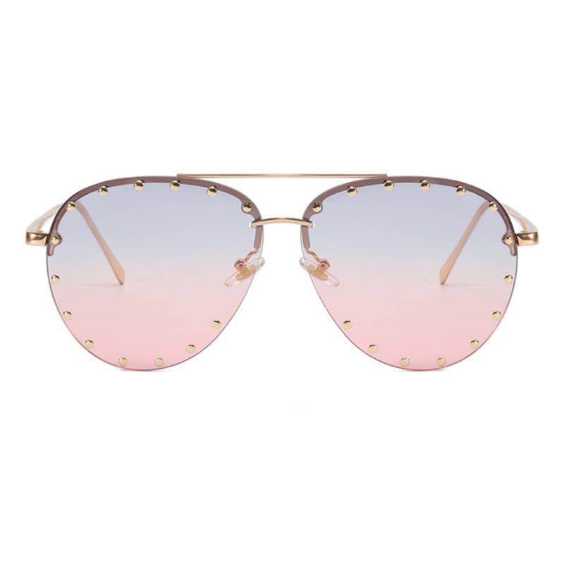 Rivets Decor Double Bridges Retro Aviator Sunglasses