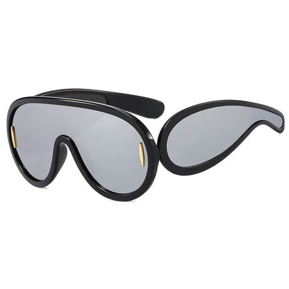 Steampunk One-piece Frame Oversized Mirrored Sunglasses