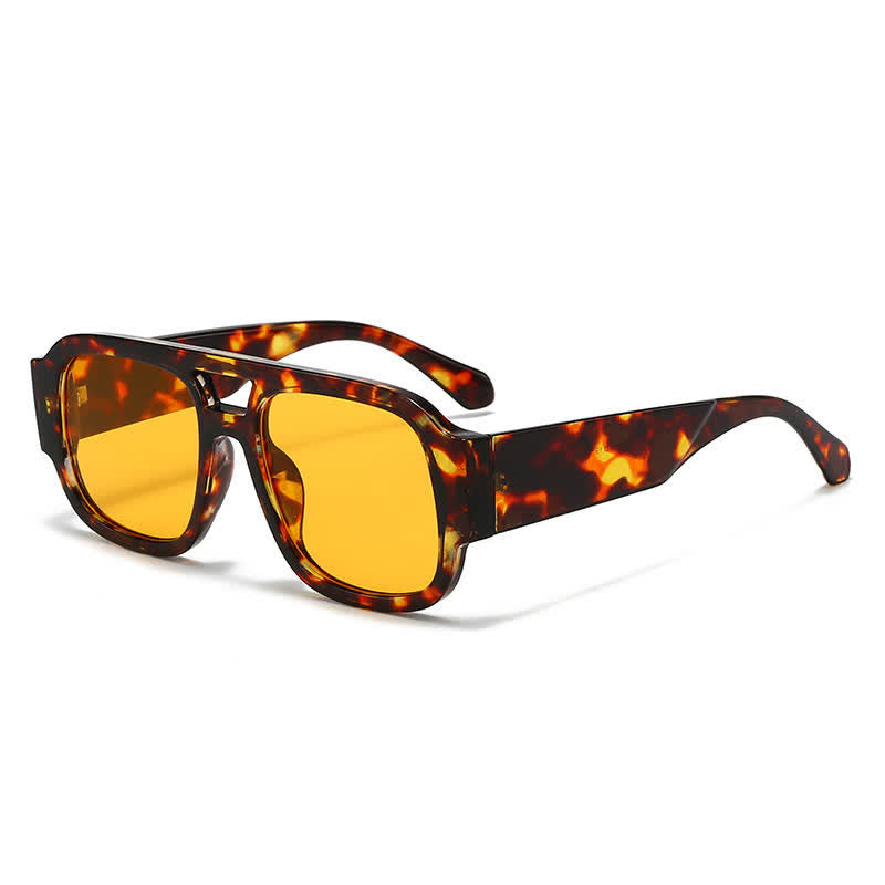 Square Frame Double Bridges Classic Thick Sunglasses
