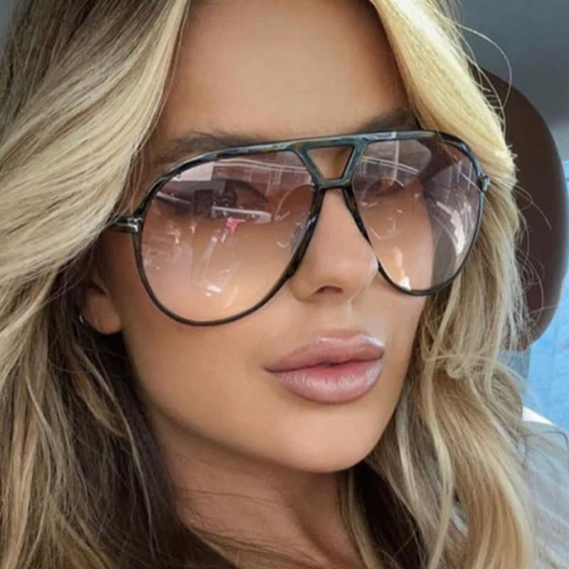Double Bridges 'T' Design Oversized Frame Hipster Aviator Sunglasses