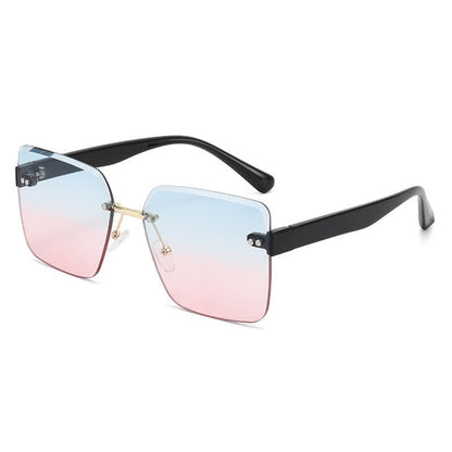 Oversized Square Frame Hipster Rimless Sunglasses