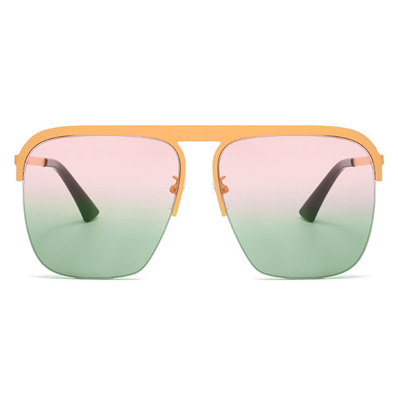 Square Frame Semi-Rimless Oversized Sunglasses