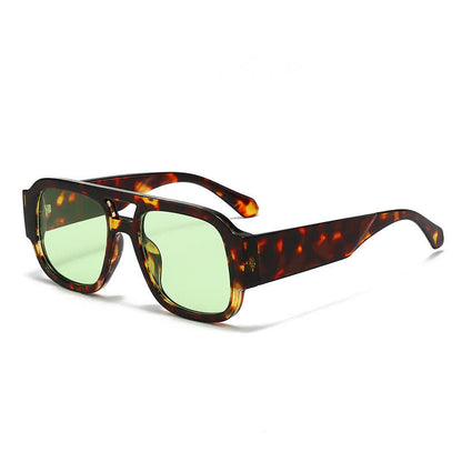 Square Frame Double Bridges Classic Thick Sunglasses