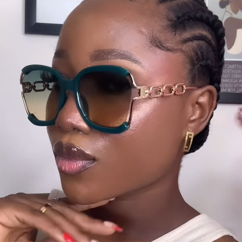 Fashion Square Chain Temples Oversized Sunglasses