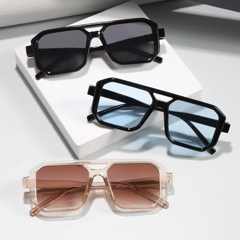 Double Bridges Geometric Frame Driving Sunglasses