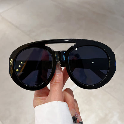 Round Frame Double Bridges Oversized Aviator Sunglasses