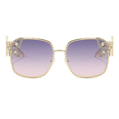 Square Frame Butterfly Decor Oversized Sunglasses