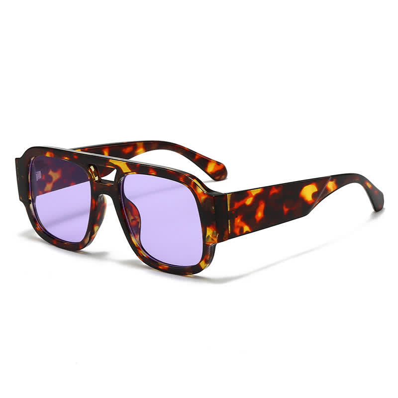 Square Frame Double Bridges Classic Thick Sunglasses