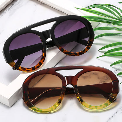 Round Frame Double Bridges Oversized Aviator Sunglasses