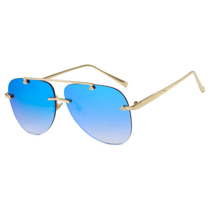 Rimless Double Bridges Retro Aviator Sunglasses