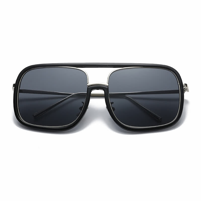 Tortoise Pattern Flat Top Square Frame Double Bridges Sunglasses