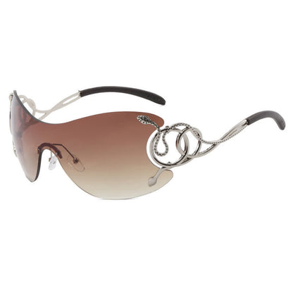 Snake Design Temples One-piece Rimless Y2K Sunglasses