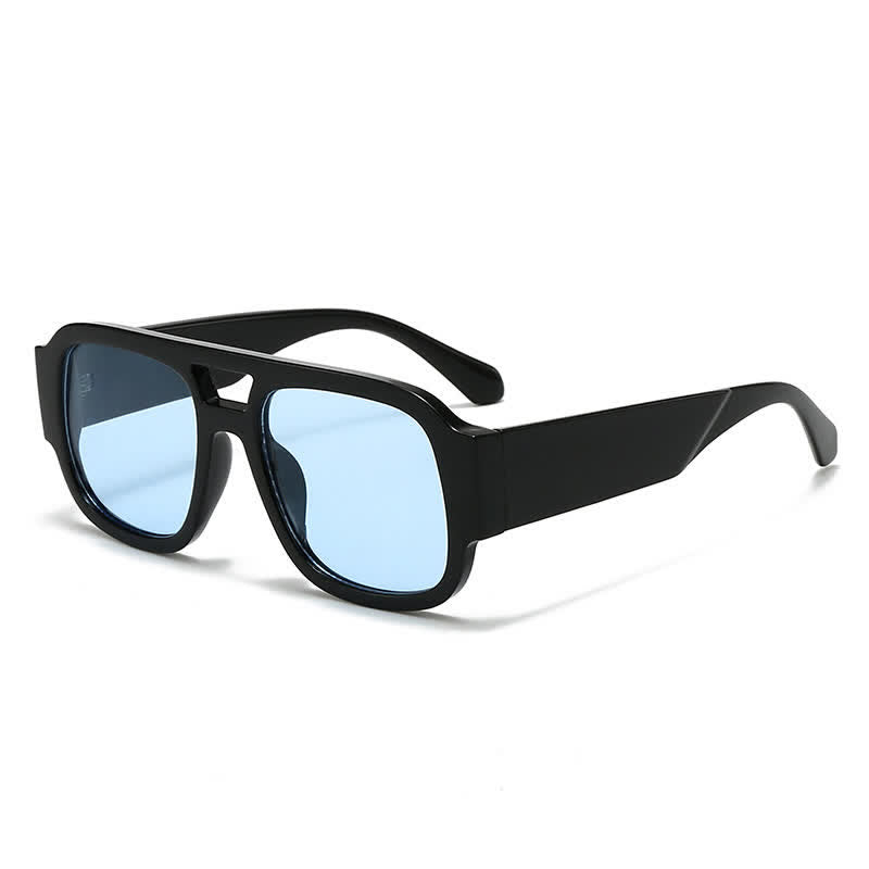 Square Frame Double Bridges Classic Thick Sunglasses