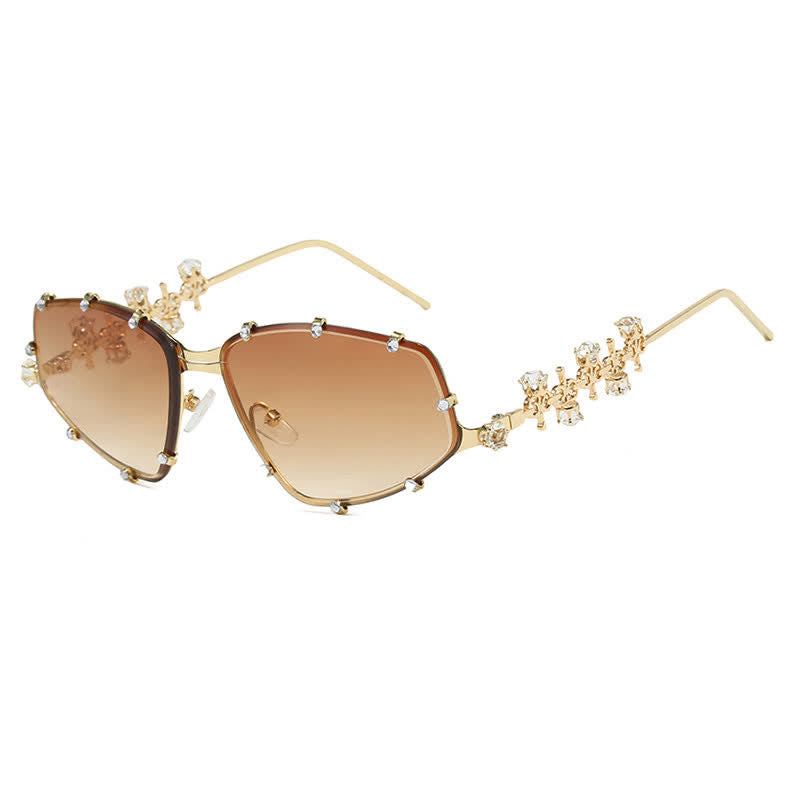 Rhinestone Decor Geometric Frame Hipster Y2K Sunglasses