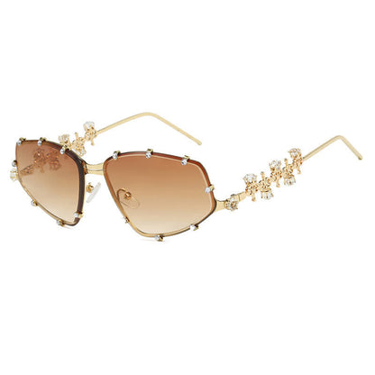 Rhinestone Decor Geometric Frame Hipster Y2K Sunglasses