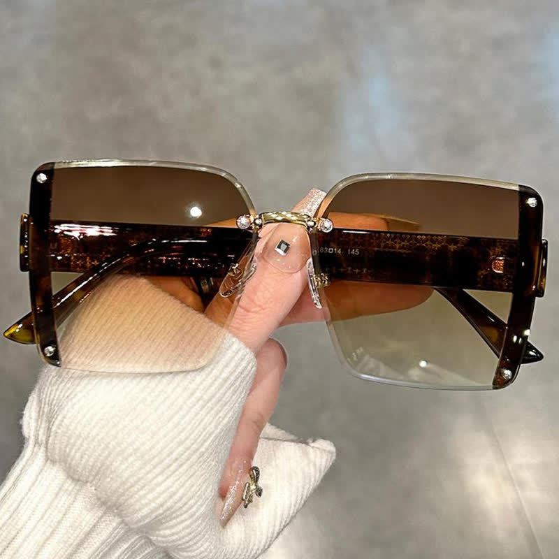 Square Frame Oversized Rimless Sunglasses