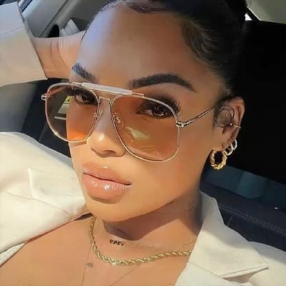 Double Bridges Oversized Frame Hipster Aviator Sunglasses