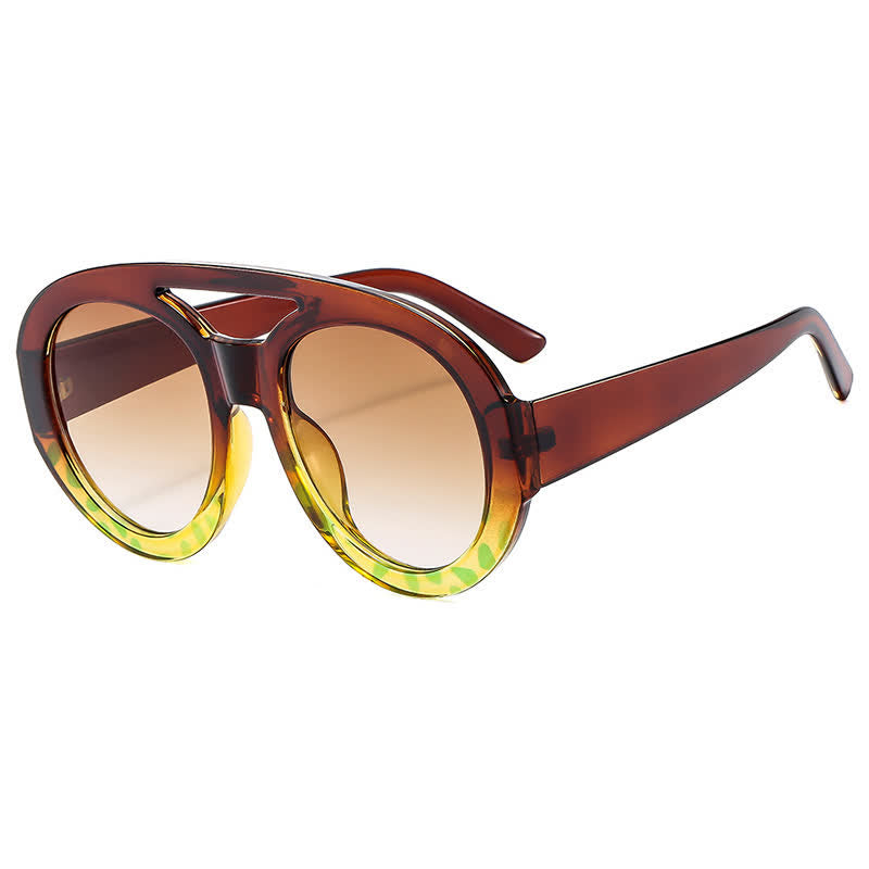 Round Frame Double Bridges Oversized Aviator Sunglasses