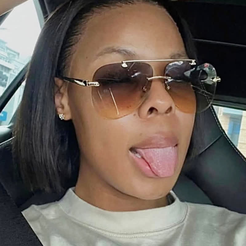 Rimless Double Bridges Retro Aviator Sunglasses