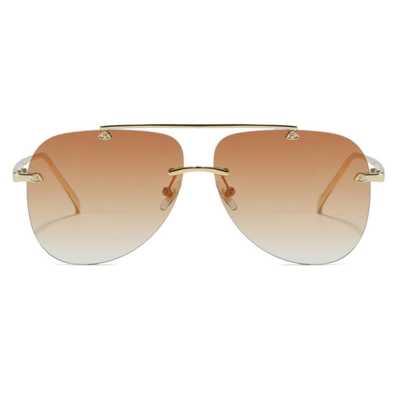 Rimless Double Bridges Retro Aviator Sunglasses