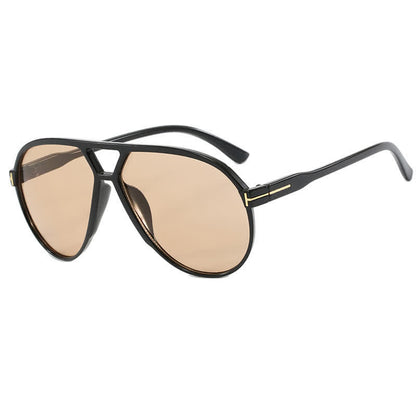 Double Bridges 'T' Design Oversized Frame Hipster Aviator Sunglasses