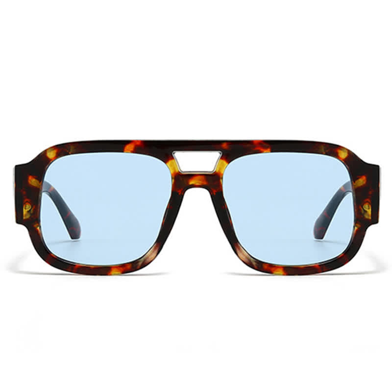 Square Frame Double Bridges Classic Thick Sunglasses