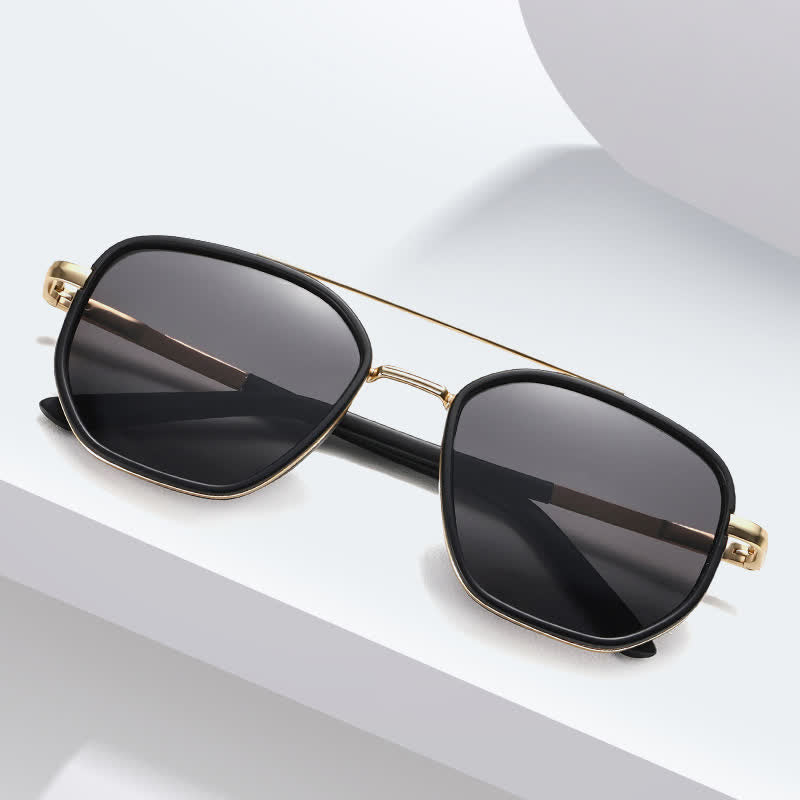 Geometric Frame Double Bridges Driving Polarized Sunglasses