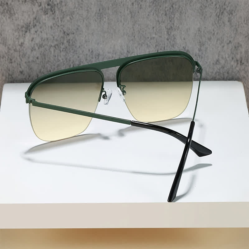 Square Frame Semi-Rimless Oversized Sunglasses