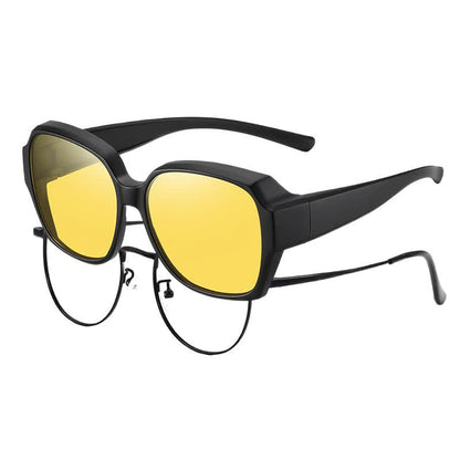 Square Frame Polarized Driving Sunglasses Fit Over Glasses for Nearsighted People