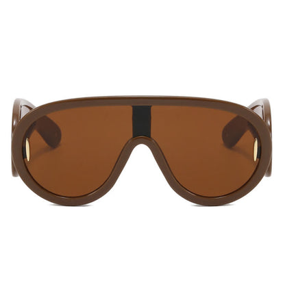 Steampunk One-piece Frame Oversized Mirrored Sunglasses