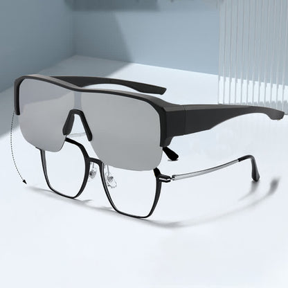 Fit Over Glasses Semi-Rimless Polarized Sunglasses for Sports&Driving