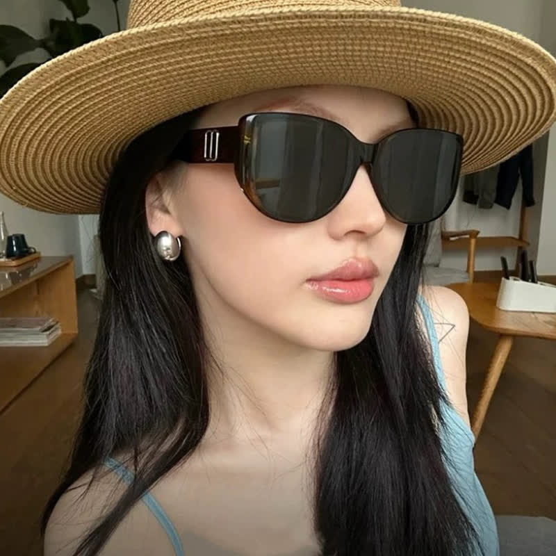Cat-Eye Large Frame Sunglasses with Nylon Lenses
