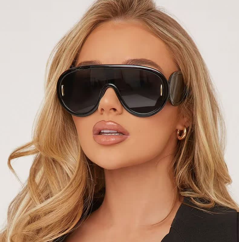 Steampunk One-piece Frame Oversized Mirrored Sunglasses