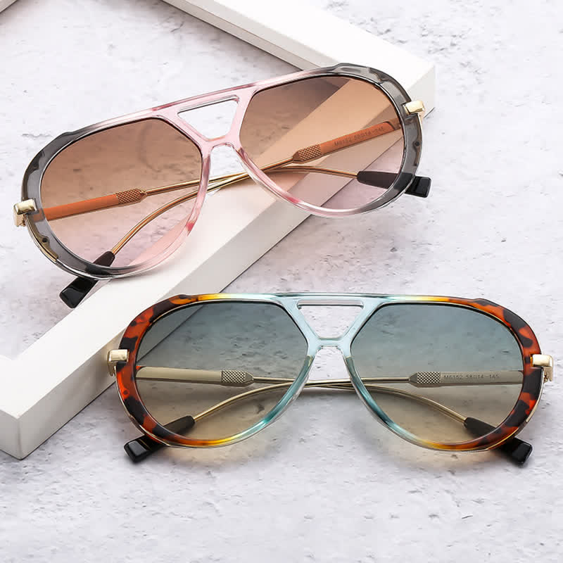 Double Bridges Tortoiseshell Oval Frame Sunglasses