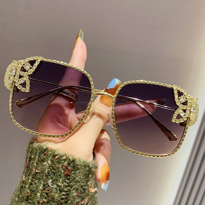Square Frame Butterfly Decor Oversized Sunglasses