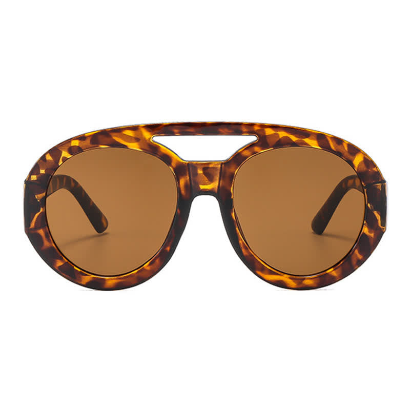Round Frame Double Bridges Oversized Aviator Sunglasses