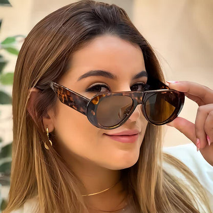 Oval Frame Wide Temples Vintage Aviator Sunglasses