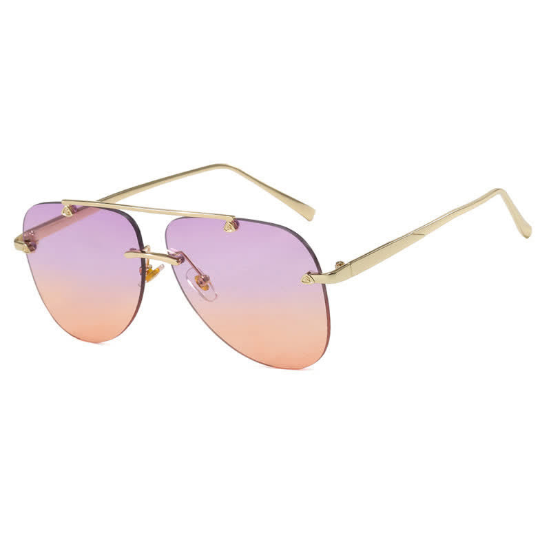 Rimless Double Bridges Retro Aviator Sunglasses