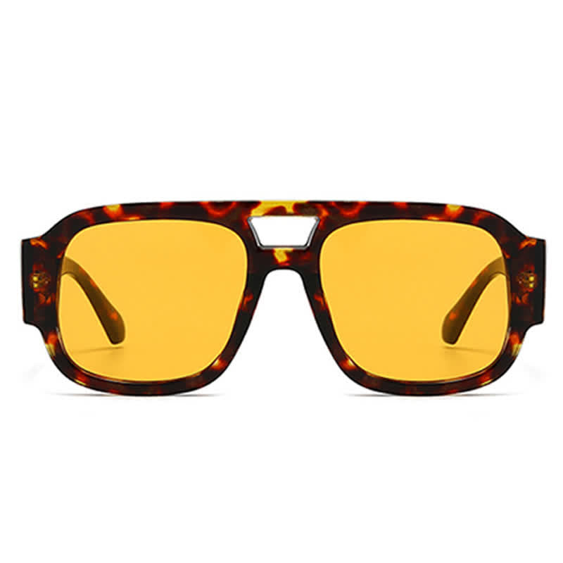 Square Frame Double Bridges Classic Thick Sunglasses