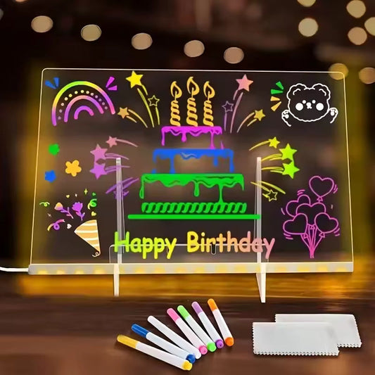 LED Acrylic Drawing Board – Reusable Glow Message Board with Markers