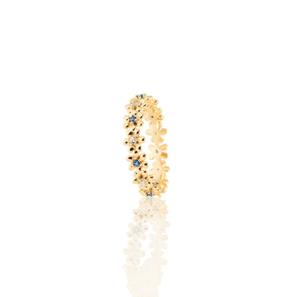 Floral Diamond & Sapphire Eternity Ring – Golden Garden of Sparkling Blooms