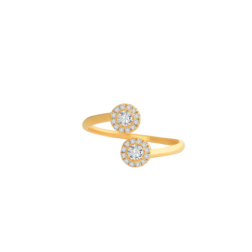 Double Halo Diamond Open Ring – Golden Symmetry of Timeless Sparkle