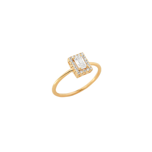 Rectangular Step Cut Halo Ring – Old-World Charm in Dainty Sparkle