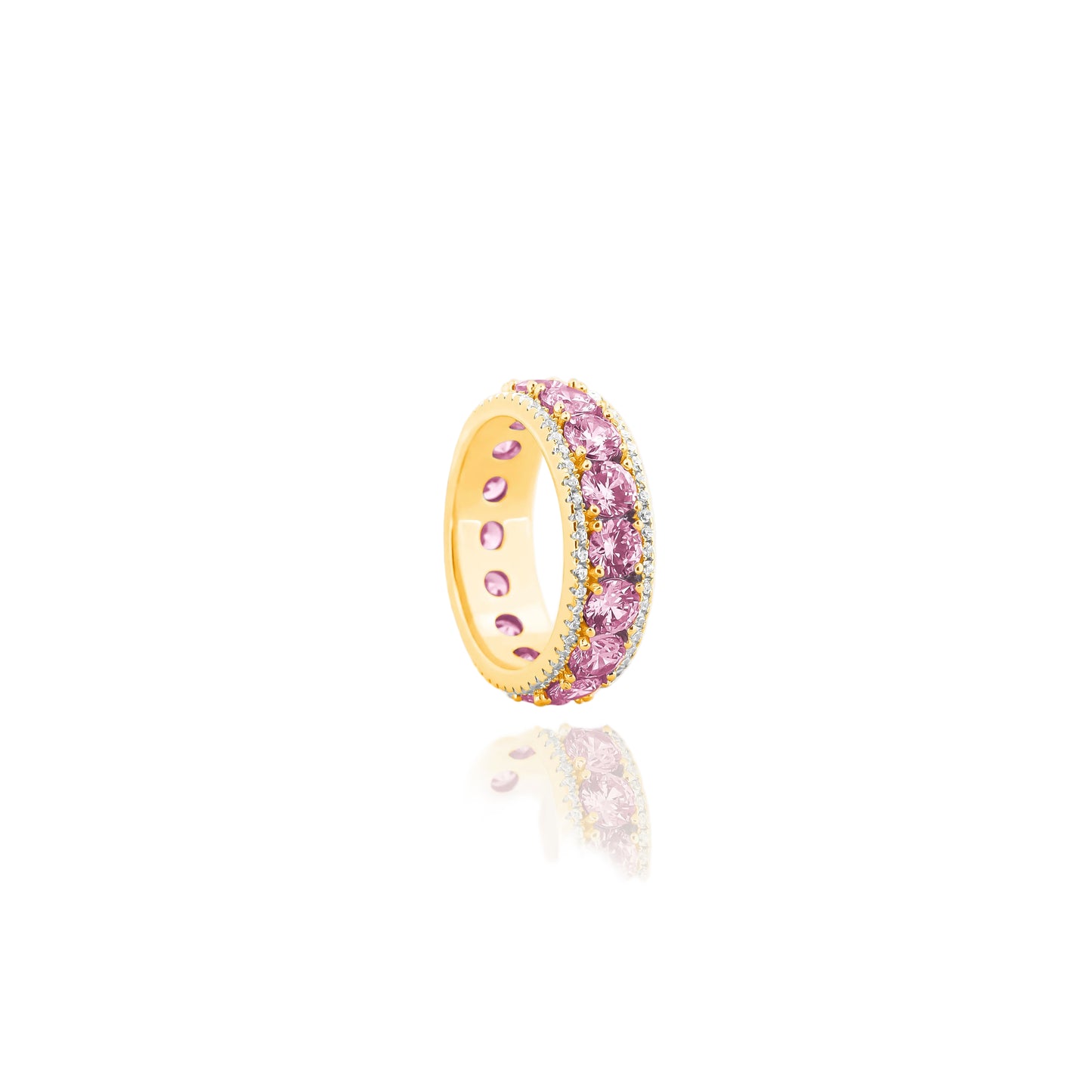Pink Sapphire Double Row Eternity Ring – Golden Sparkle of Sweet Luxury