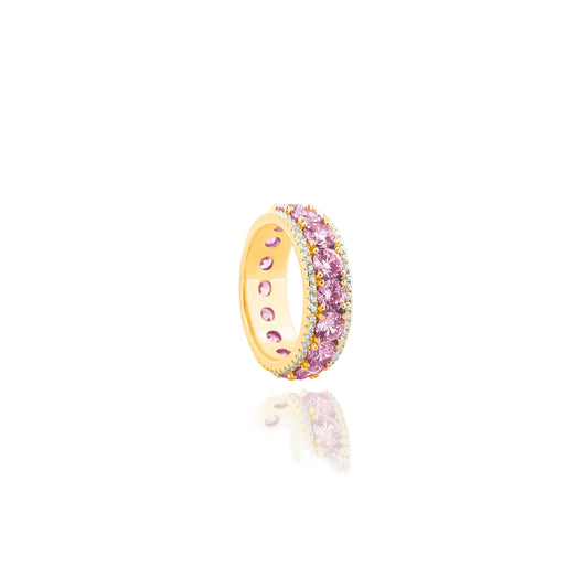 Pink Sapphire Double Row Eternity Ring – Golden Sparkle of Sweet Luxury
